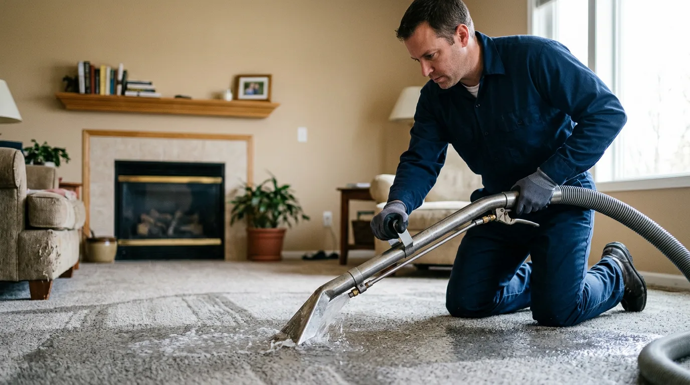 Water damage restoration technician working near Rantoul, KS